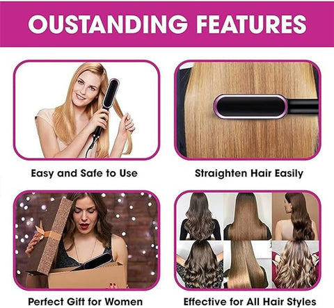 Professional Hair Straightener Brush – Anti-Scald Comb with 5 Temperature Settings