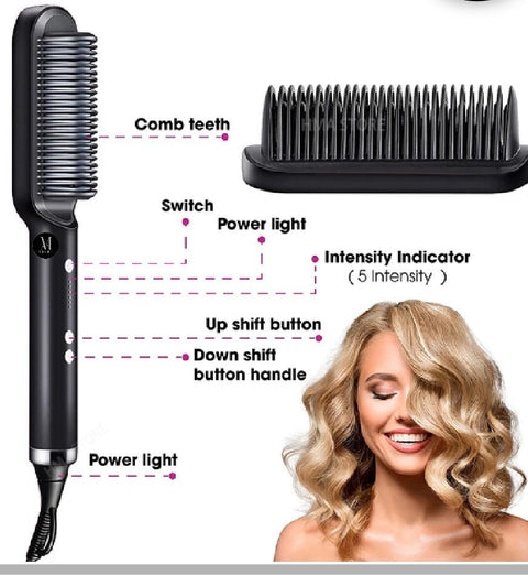 Professional Hair Straightener Brush – Anti-Scald Comb with 5 Temperature Settings